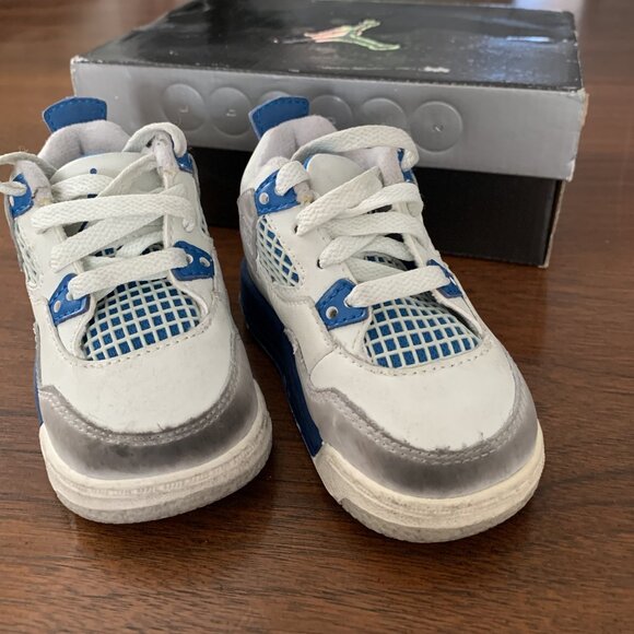 Vintage Boys Jordan 4 Retro Toddler Size 4C in Military Blue N Grey - Picture 15 of 15